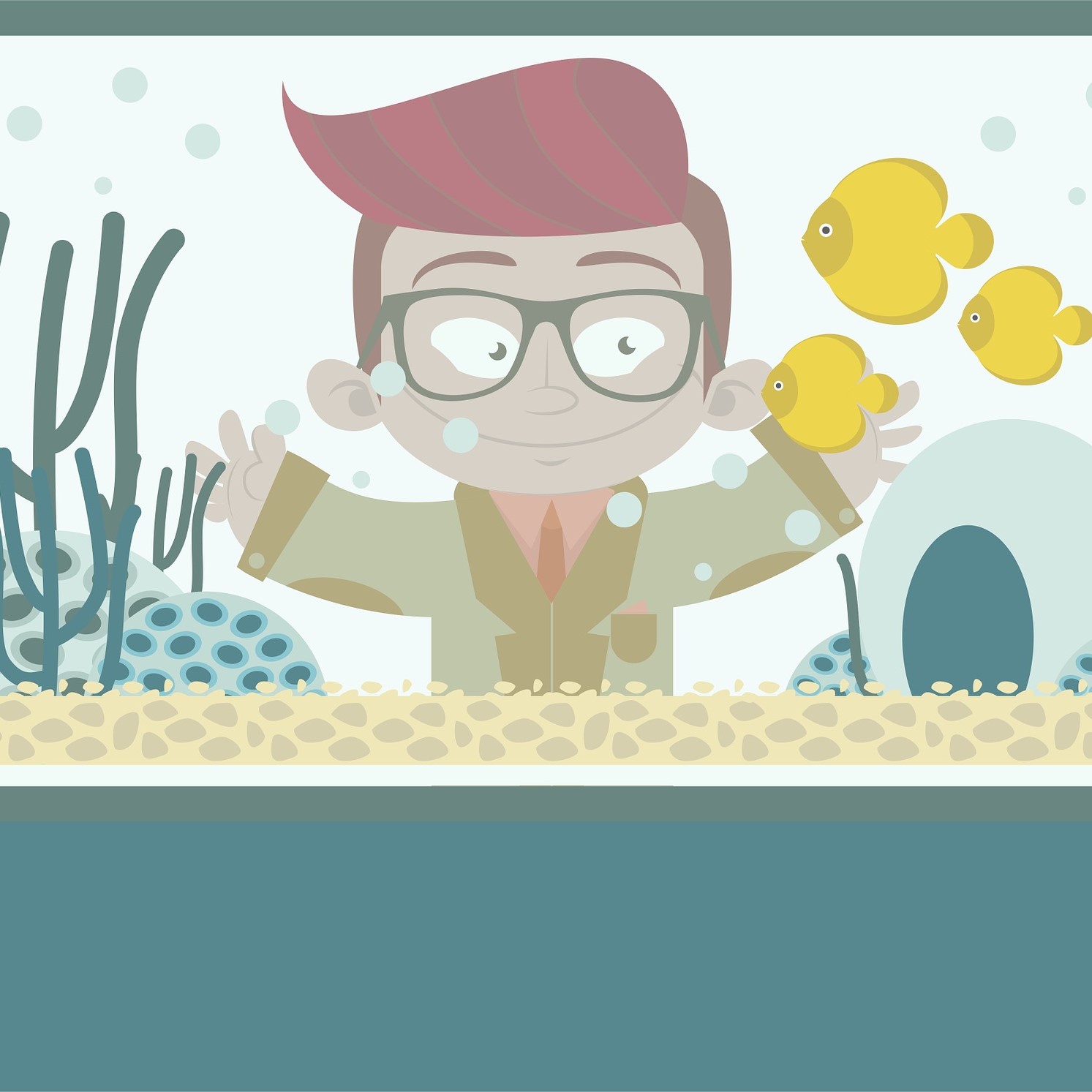 Illustration représentant un individu devant un aquarium